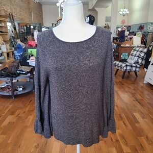 Chelsea and Theodore Gray Knit Ruffled Bell Sleeve Top Size Small